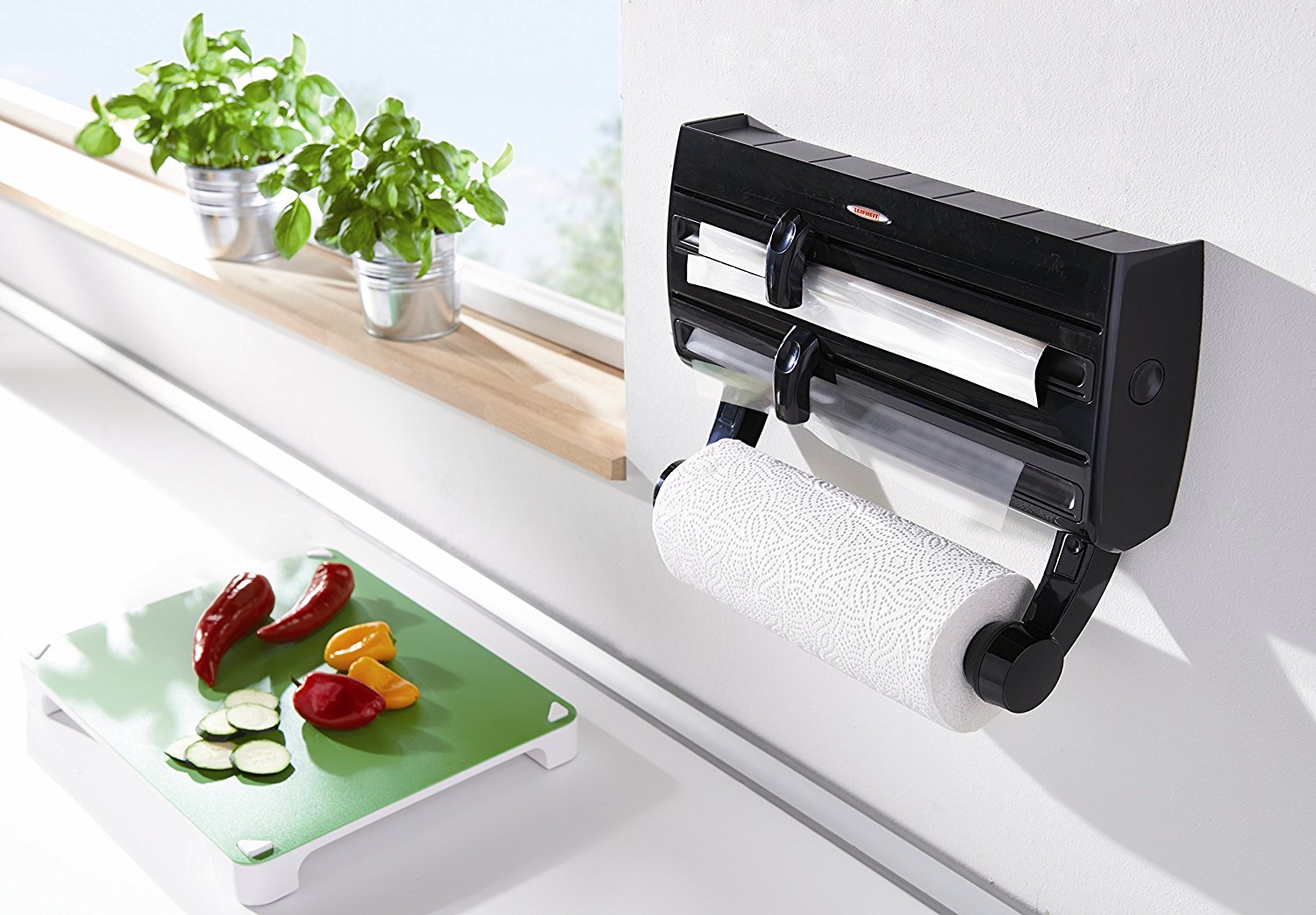 cream wall mounted kitchen roll holder